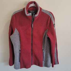 Red and Gray Knitted Zip-Up Jacket